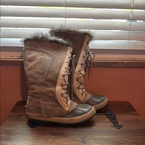 Sorel Brown Winter Rain Boots with Fur Trim